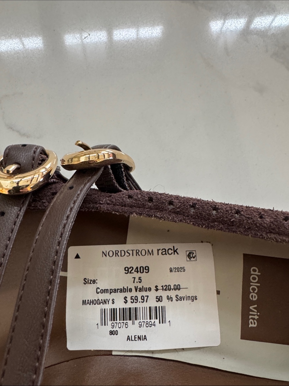 Dolce Vita Chocolate Brown Perforated Mary Jane Flats with Double Straps - Picture 5 of 5